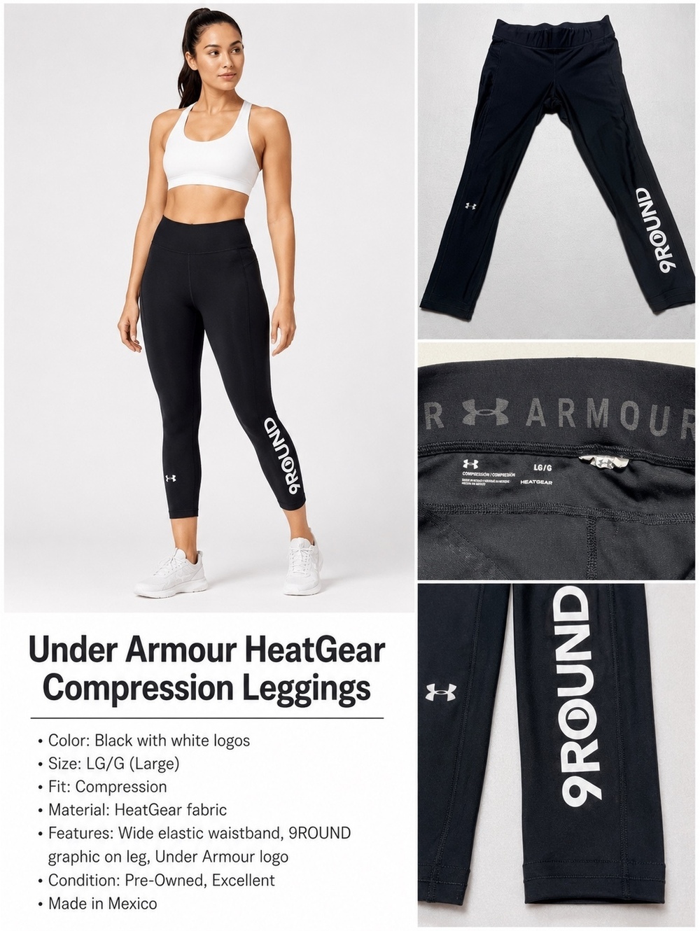 Under Armour HeatGear 9ROUND Women’s Compression Capri Leggings Black Size Large